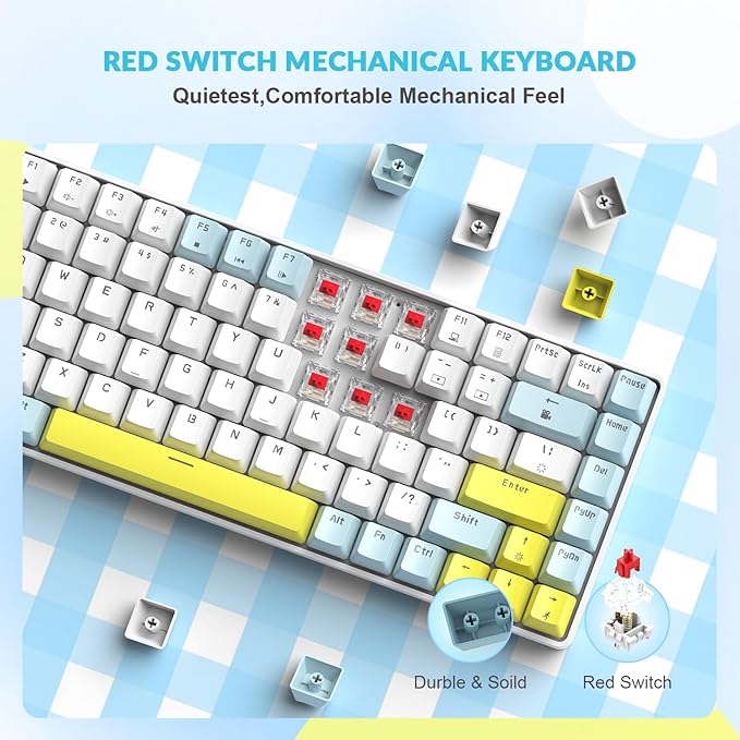 K84 75% Mechanical Gaming Keyboard84 Keys TKL Layout Compact KeyboardHot Swappable18 LED BacklitAnti-ghostingwith Pro Coiled USB-C CableErgonomicPortablefor PCMac (LemonRed Switch)