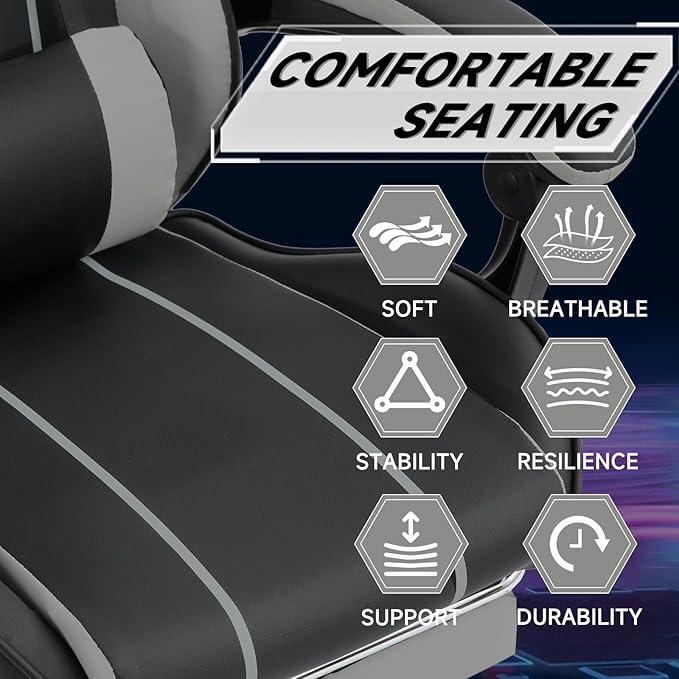 Black 360° Swivel Gaming Chair Ergonomic Heavy Duty 330lbs Office Chair with Footrest and Massage Lumbar Support Height Adjustable High Back Reclining Gamer Chair with Headrest (Black)