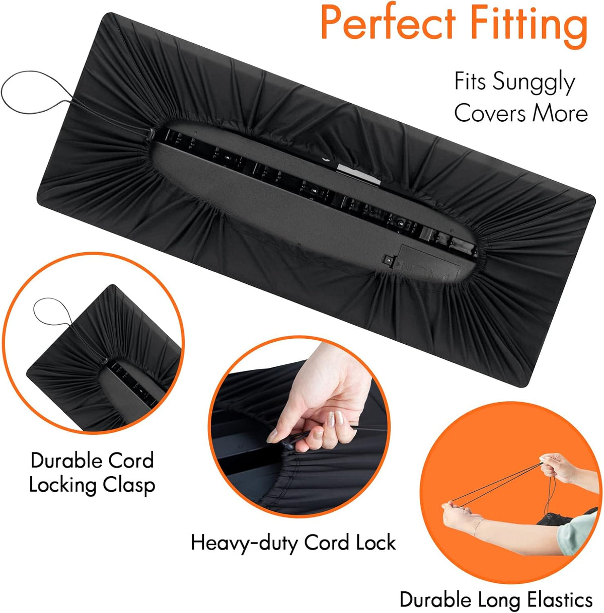 76 Keys Piano Keyboard Cover, Stretchy Music Dirt Proof Electronic Keyboard Cover With Durable Elastic & Cord Lock Must Have Piano Accessories, Black