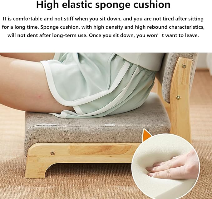 BTZHY Floor Chair Solid Wood Tatami Chair Back Stool Dormitory Bed Chair Window Seat Floor Room Chair Legless Chair(H)