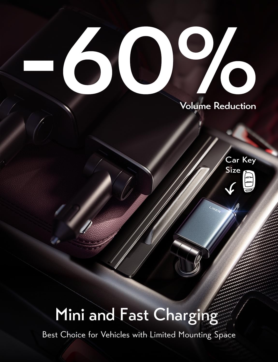 LISEN Car Charger USB C Fast Charging Retractable,【75% Less,Ultra Mini】 57W Fast iPhone 16/15 USBC Type C Car Charger Retractable for iPhone 16e 16 15 Pro Max Plus，Samsung Galaxy S25/24，Android,Black