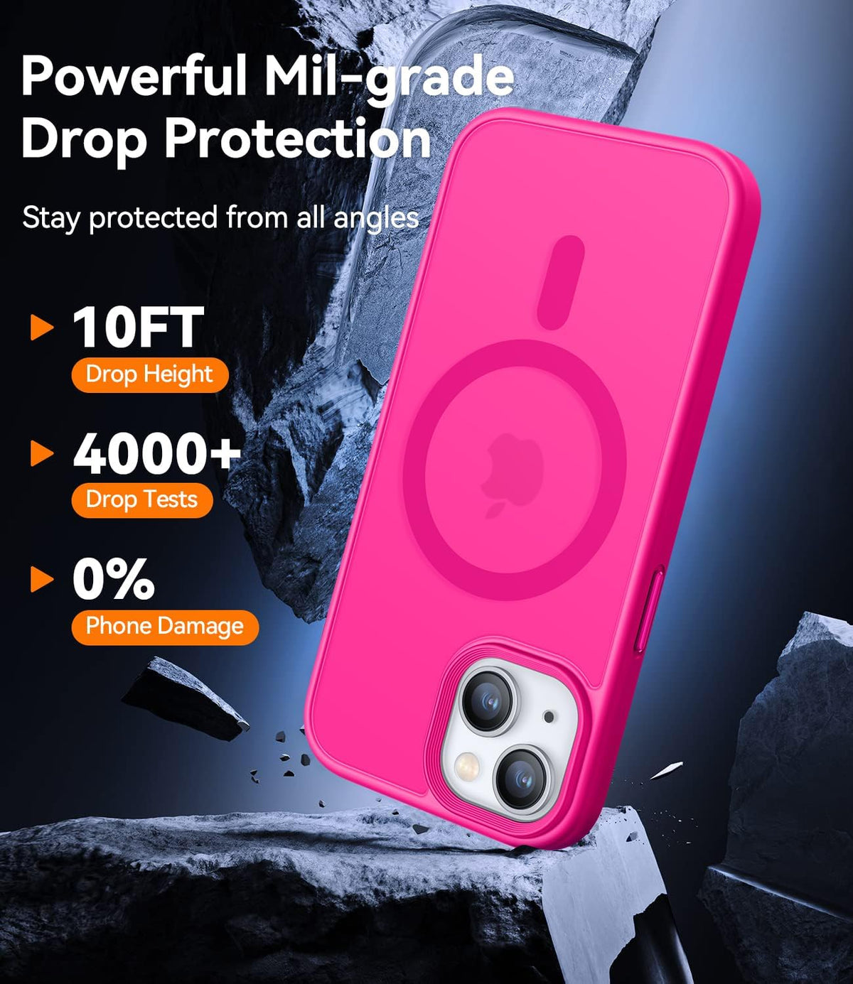CANSHN Translucent Matte Back Case for iPhone 14/iPhone 13, Compatible with MagSafe, Hot Pink