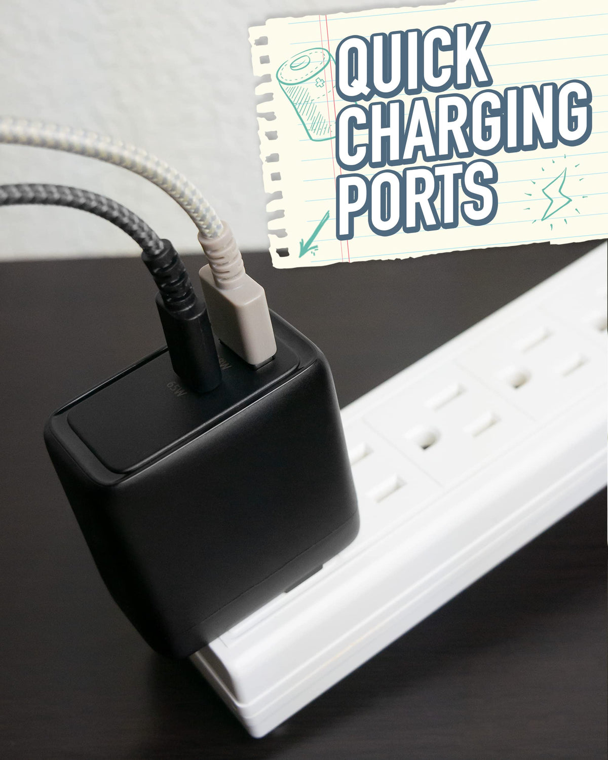 Smartish USB-C/USB Wall Charger for iPhone 17,16,15 & MacBook - Charge Shack-2 Port 65W Quick Charger - Type C Power Brick Wall Plug - Compatible