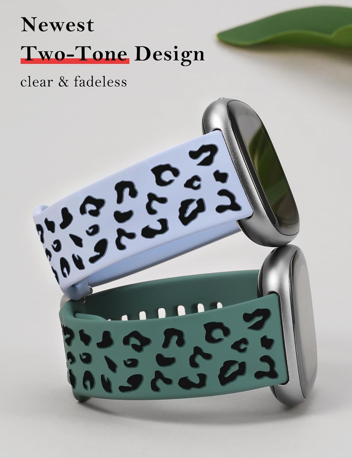 Minyee 2 Pack Leopard Engraved Band for Fitbit Versa 4/Versa 3/Sense 2, Two-Tone Cheetah Soft Silicone Strap