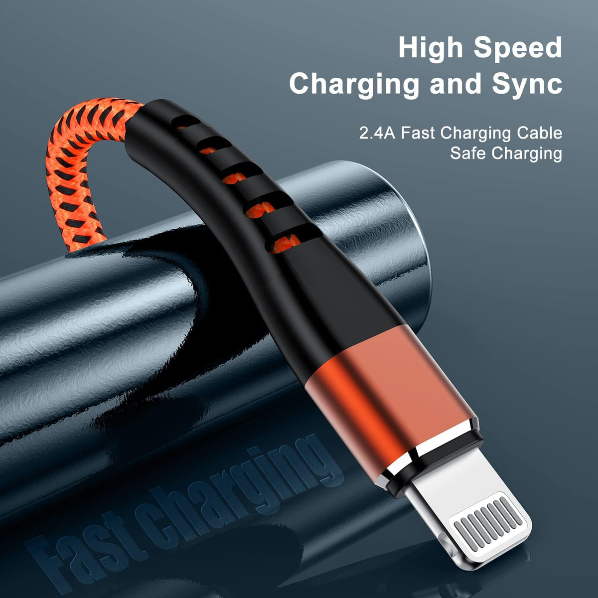 Essri 1FT iPhone Charger Cord 2Pack, [MFI Certified] USB to Lightning Cable, Nylon Braided Long Charging Cable - Orange
