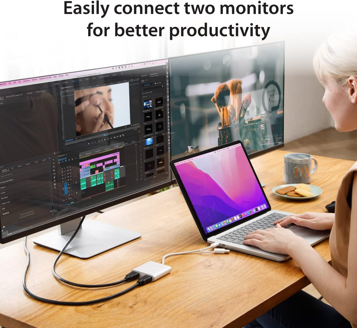 j5create USB-C to Dual HDMI Multi-Monitor Adapter with USB Type-A convertor | 4K + 2K | Compatible with Windows and Mac (JCA365)