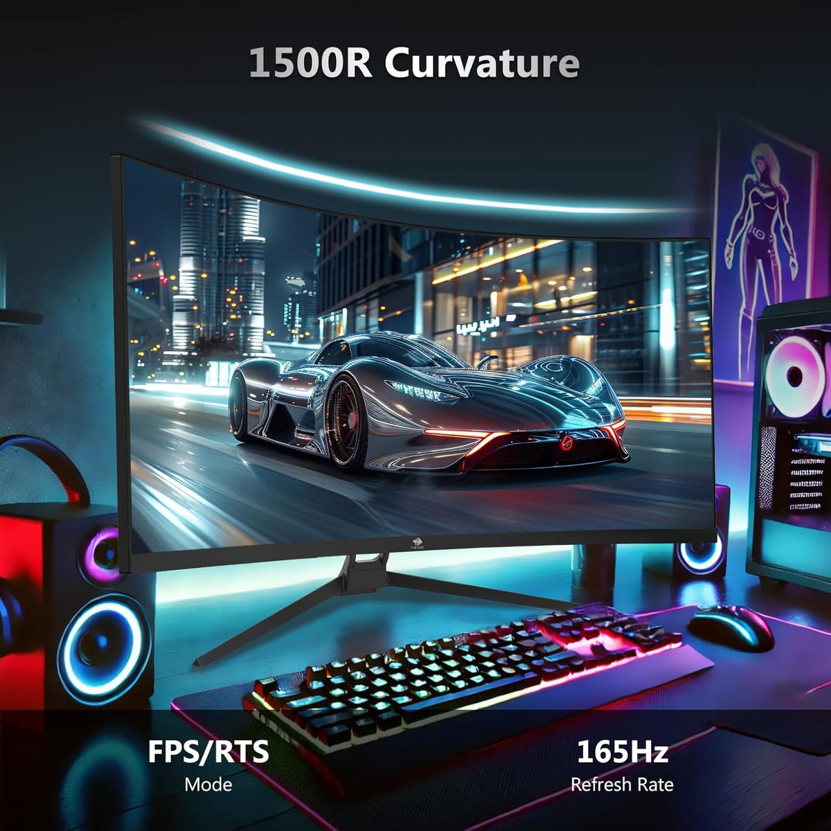 Z-Edge 34" Curved Gaming Monitor, WQHD 1440P 165Hz 144Hz PC Monitor, MPRT 1ms, 21:9 Aspect Ratio, 1500R, 16.7M Colors, 3000:1 Contrast, UG34 Frameless Bezel, 2X DP 1.4 Ports and 2X HDMI 2.0 Port