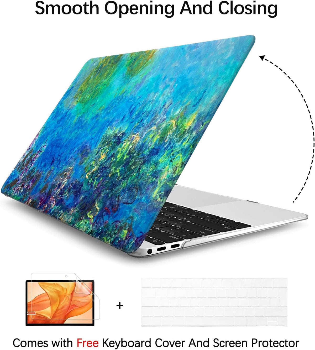 Berkin Arts Compatible with MacBook Air 13 inch Cover, 2022-2018 Release A2179/A2337 M1 with Touch ID with Keyboard Cover & Screen Protector Cloisonnism (Wisteria by Monet)