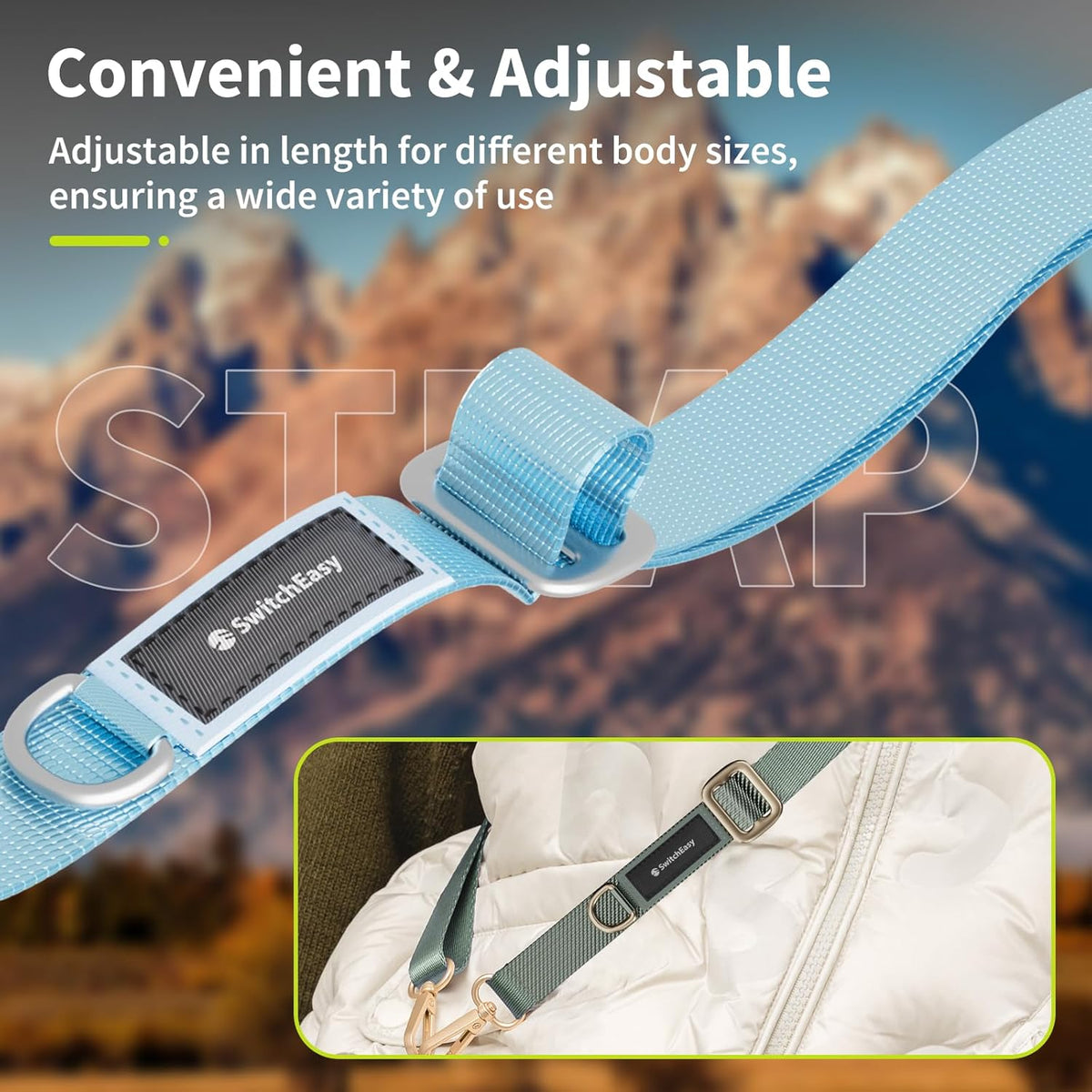 SWITCHEASY 20mm Adjustable Crossbody Phone Strap Compatible with Most Phones, Anti-Theft & Ant-Drop, Hands Free for Phone Lanyard Crossbody with Strap Card Phone Tether Tab - EasyStrap (Aquamarine)