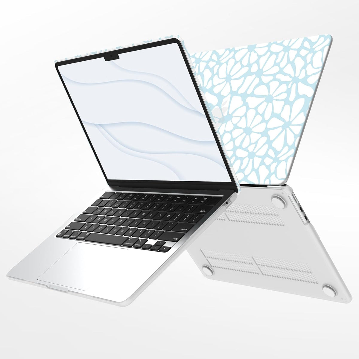 G JGOO Compatible with MacBook Air 13 inch Case 2025 2024 2023 2022 M4 A3240 M3 A3113 M2 A2681, Plastic Hard Shell for MacBook Air 13.6 inch Case + Keyboard Cover + Screen Protector, Blue Flower