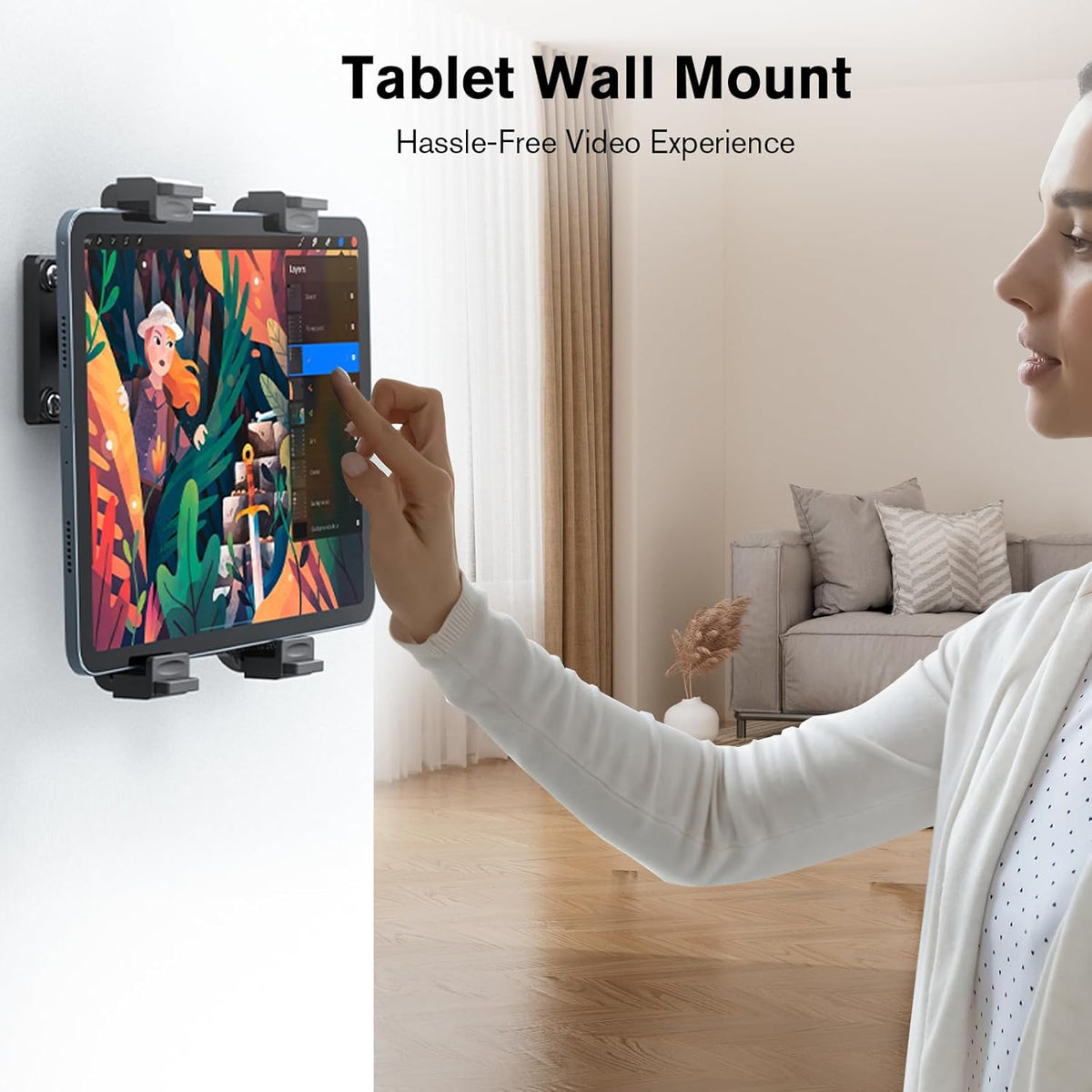 PLDHPRO Tablet Wall Mount, 360° Rotation Universal iPad Holder Stand Compatible with Galaxy Tab, Surface, Fire HD, e-Readers, 7-12.9'' Tablets for Kitchen, Bathroom, Warehouse, Drilled Screw Mounted