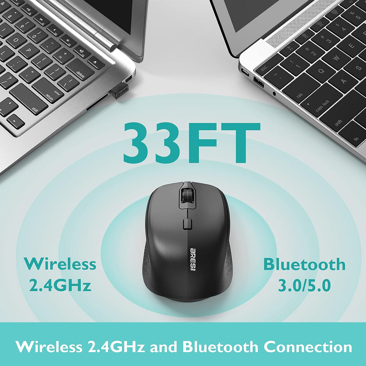 Wireless Mouse for Laptop, Portable Mouse with Mouse Pad, 2.4G/BT Ergonomic for Right or Left Hand Use, 3 Adjustable