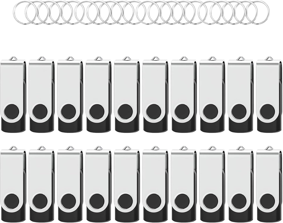 USB Flash Drives 4GB 20 Pack, Wooolken USB 2.0 Thumb Drives with Keychains Memory Stick USB Drive Pendrive for PC Laptop Computer (Black)