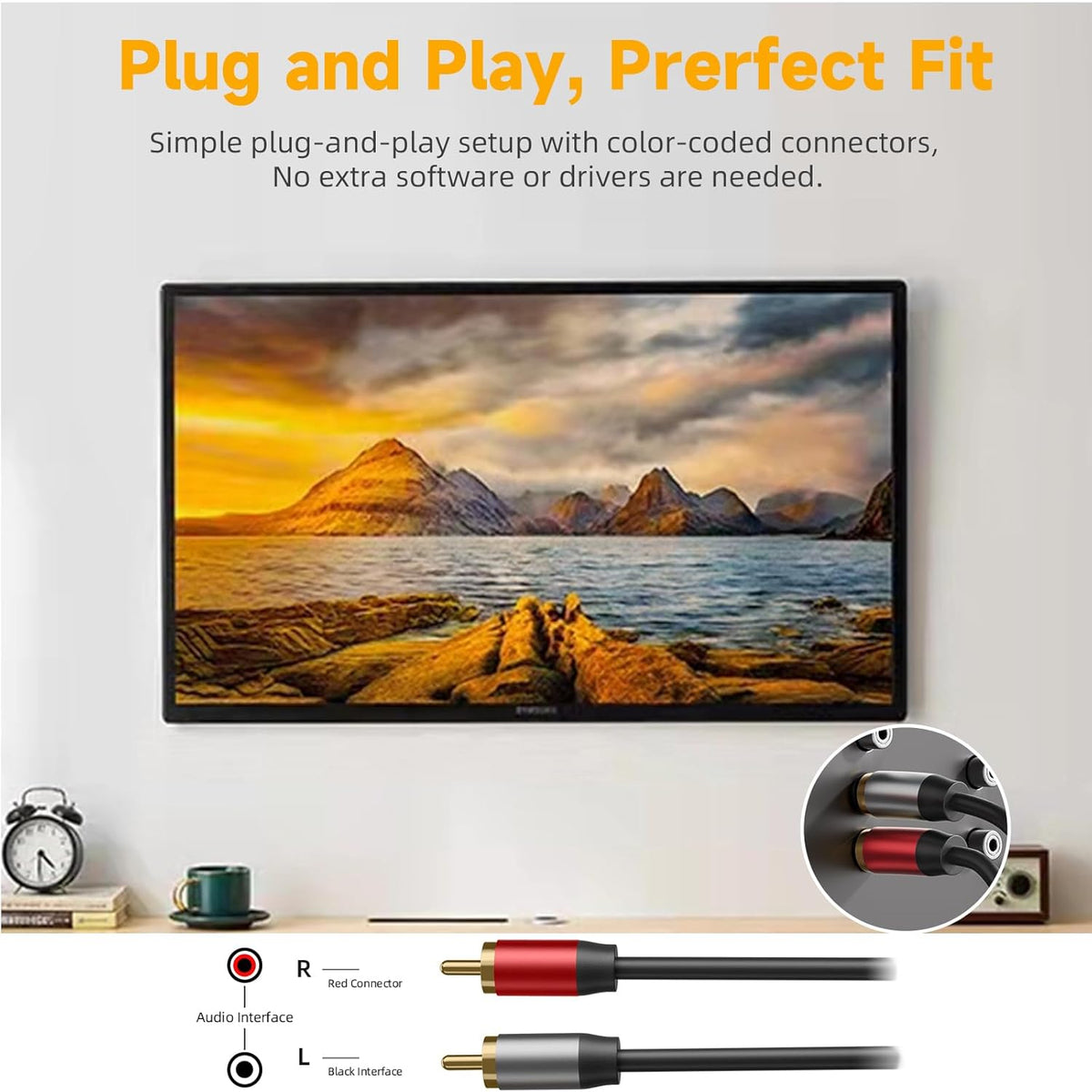 2RCA to 2RCA Cable 4.9FT (Male to Male), Gold-Plated Stereo Audio Cable for Home Theater, HDTV, Amplifier, Hi-Fi Systems, Car Audio, Gaming Consoles, Speakers, Subwoofer (4.9FT/1.5M)