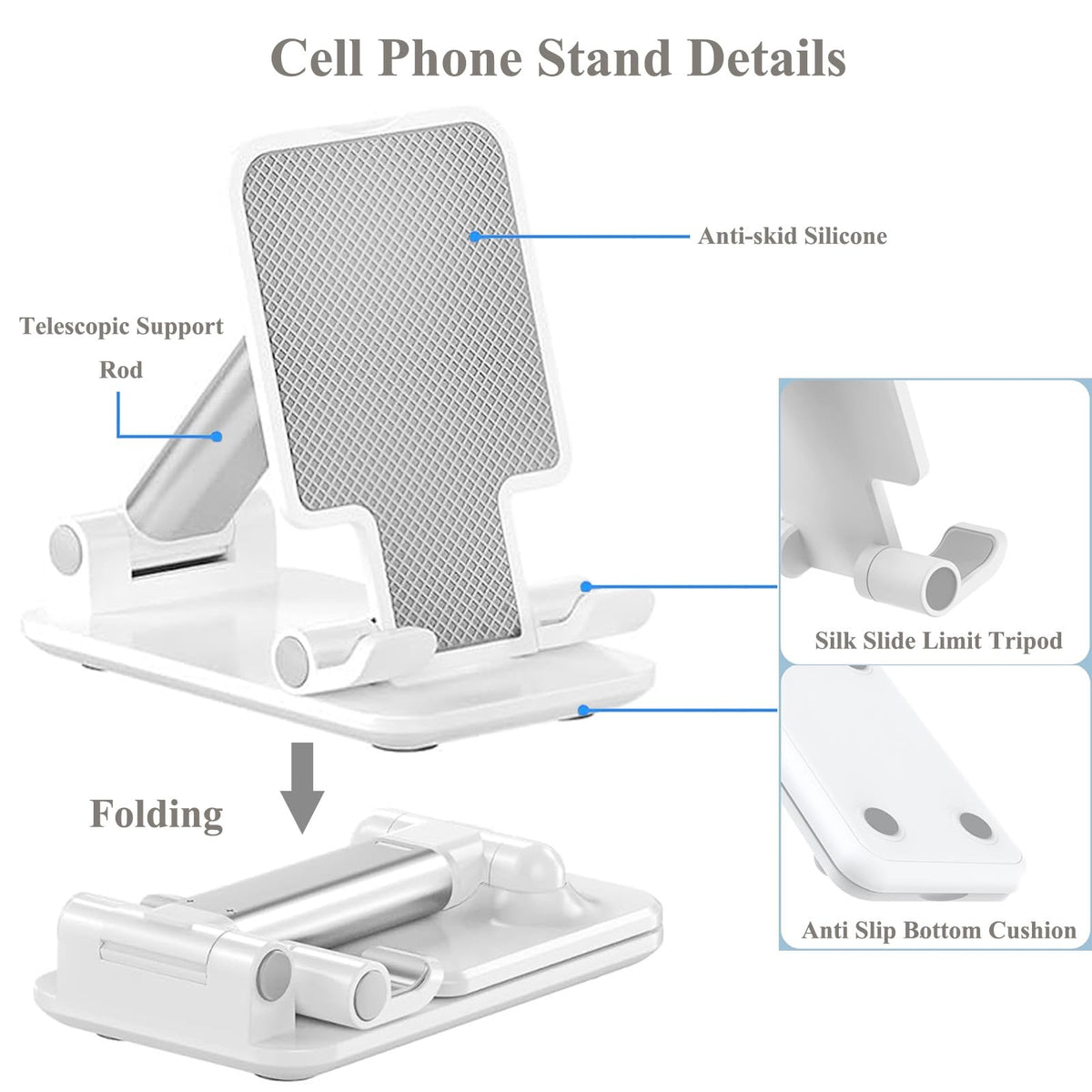 Meetuo 2 Pcs Cell Phone Stand, Adjustable Angle Height Phone Stand for Desk, Fully Foldable/Portable Phone Holder, Compatible with iPhone