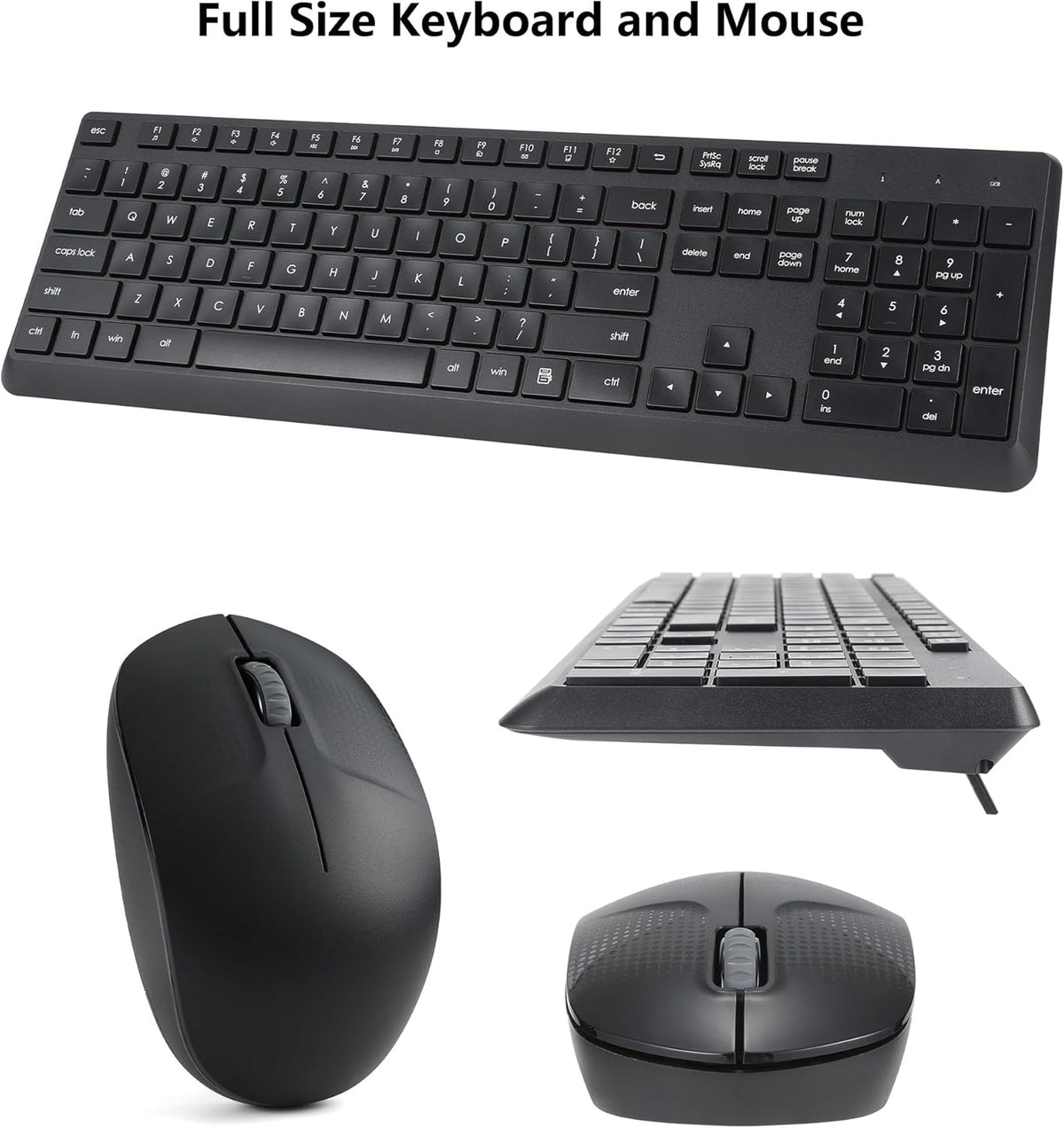 Wireless Keyboard and Mouse Combo for Windows, 2.4G Full-Sized Cordless Keyboard Mouse for Laptop PC Desktop Chrome
