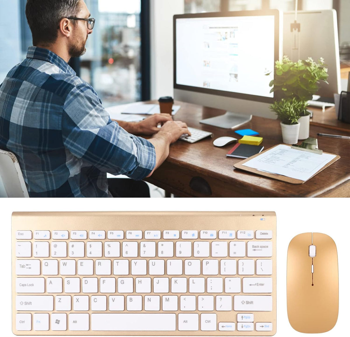 Wireless Keyboard and Mouse Combo, Compact Ultra Thin Waterproof Keyboard Power Saving USB Mouse Set for Computer