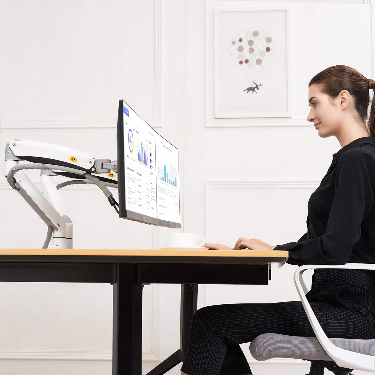 NB North Bayou Dual Monitor Desk Mount Stand Full Motion Swivel Computer Monitor Arm Fits 2 Screens up to 32'' with Load Capacity 6.6~26.4lbs for Each Monitor G75-W