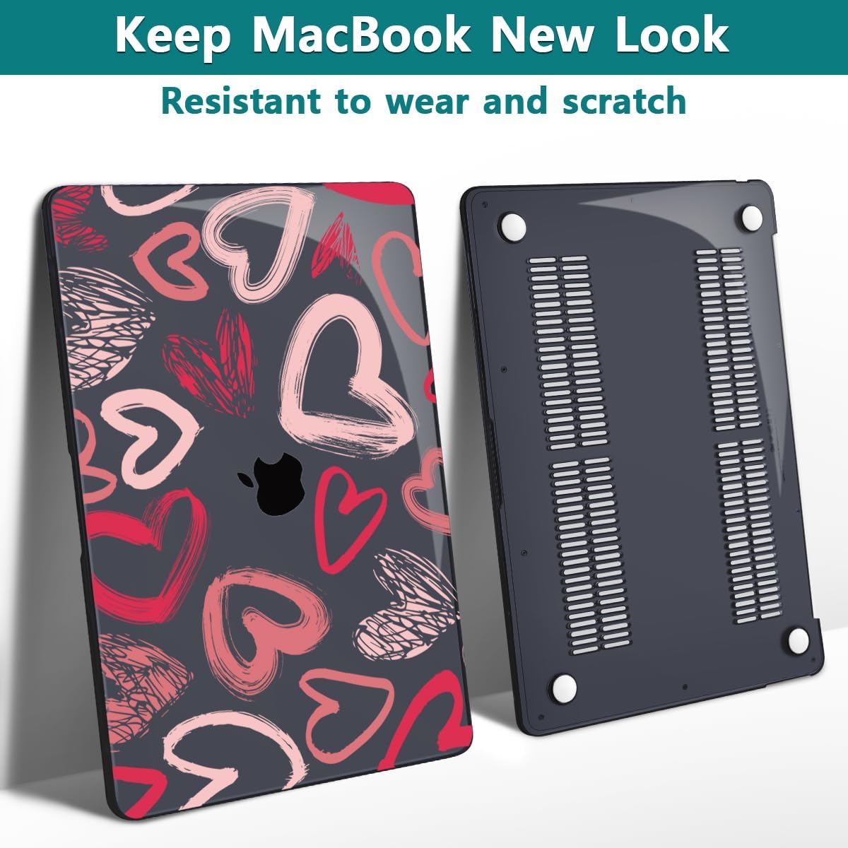 Teryeefi for MacBook Air 13 inch Case M1 A2337 A2179 A1932 (2020 2019 2018 Releaes) with Retina Display with Touch ID, PC Plastic Hard Shell & Keyboard Cover & Screen Protector, Heart A002
