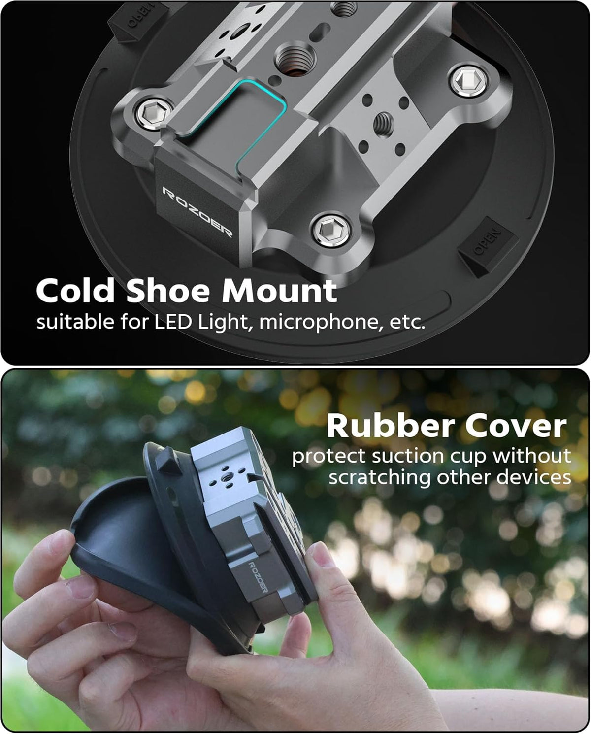 4.5" Suction Cup Camera Mount – Car, Windshield & Dash Cam Mount with Cold Shoe, NATO Rail, 1/4"-20 & 3/8-16 Threads (4.5“)