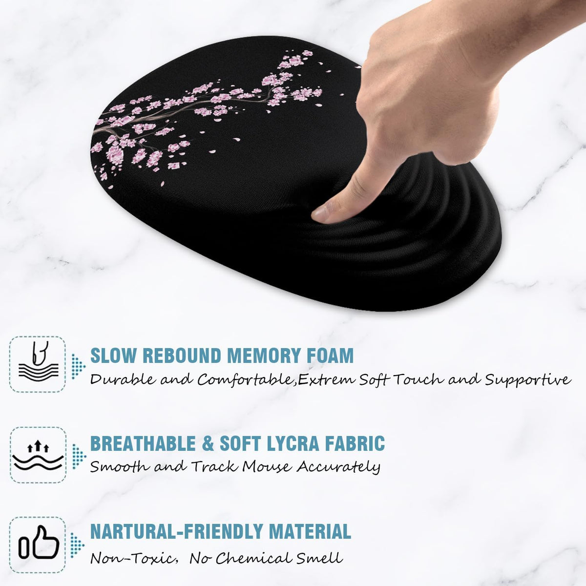 Mouse Pad, Ergonomic Mouse Pad with Wrist Rest Support and Non-Slip PU Base, Cute Mousepad for Pain Relief, Office & Home, Computer, Japanese Plum Blossoms
