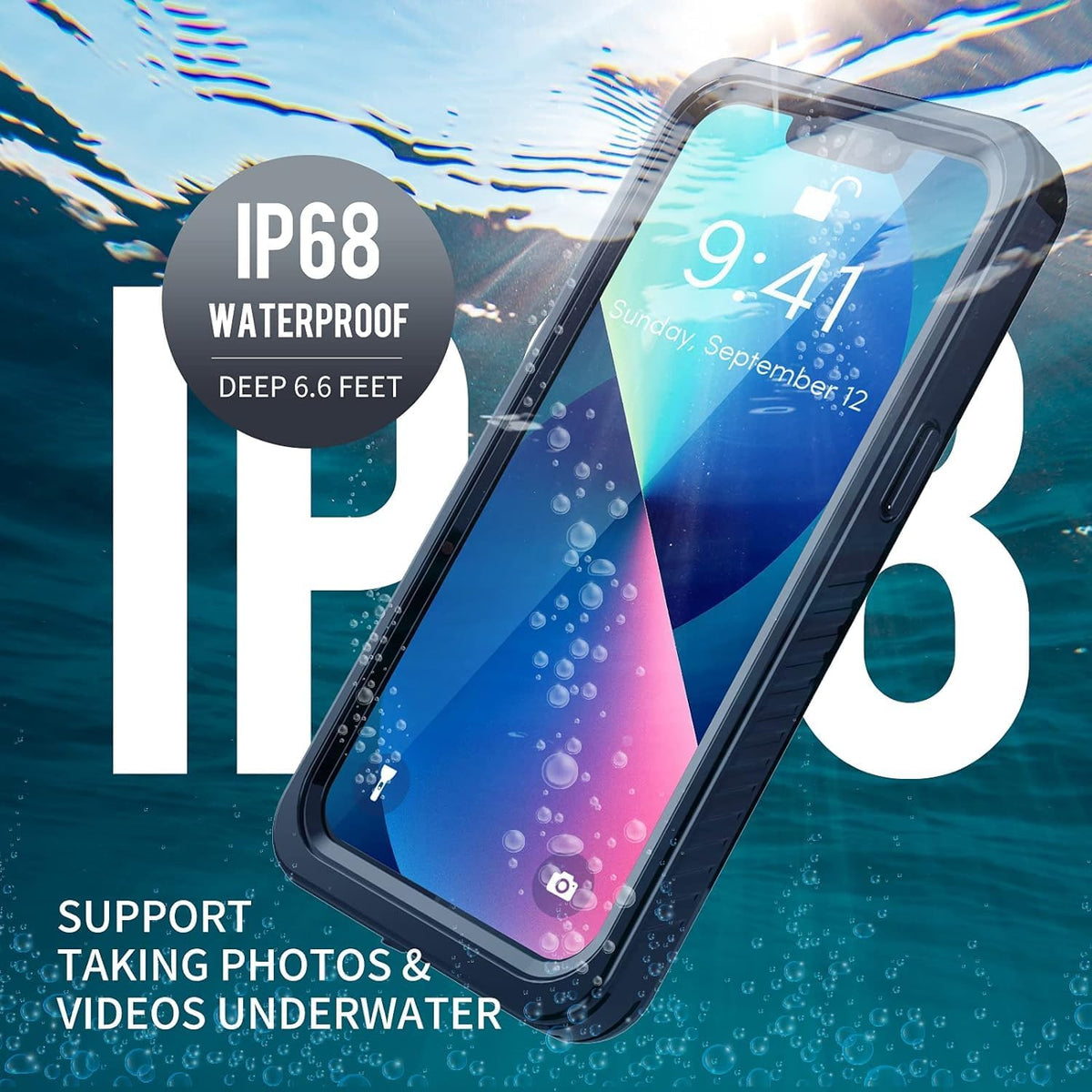 Nineasy iPhone 13 Pro Case, [IP68 Waterproof] [360 Full Body] with Built-in Screen + Camera Protector, Black