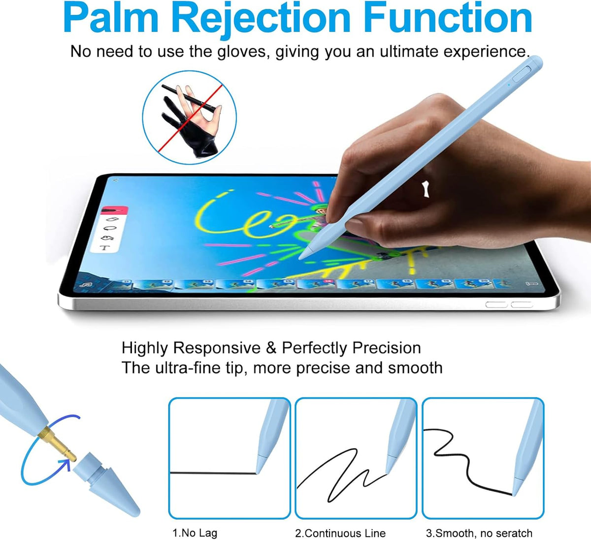 Stylus Pen for iPad 2018-2025 with Palm Rejection, Apple Pencil for Pad11th/10th/9th/8th/7th/6th Gen, iPad Pro 11/12.9 inch, New iPad Air 2025 11&13-inch(M3/2) /5th/4th/3th Gen, iPad mini 6th/5th
