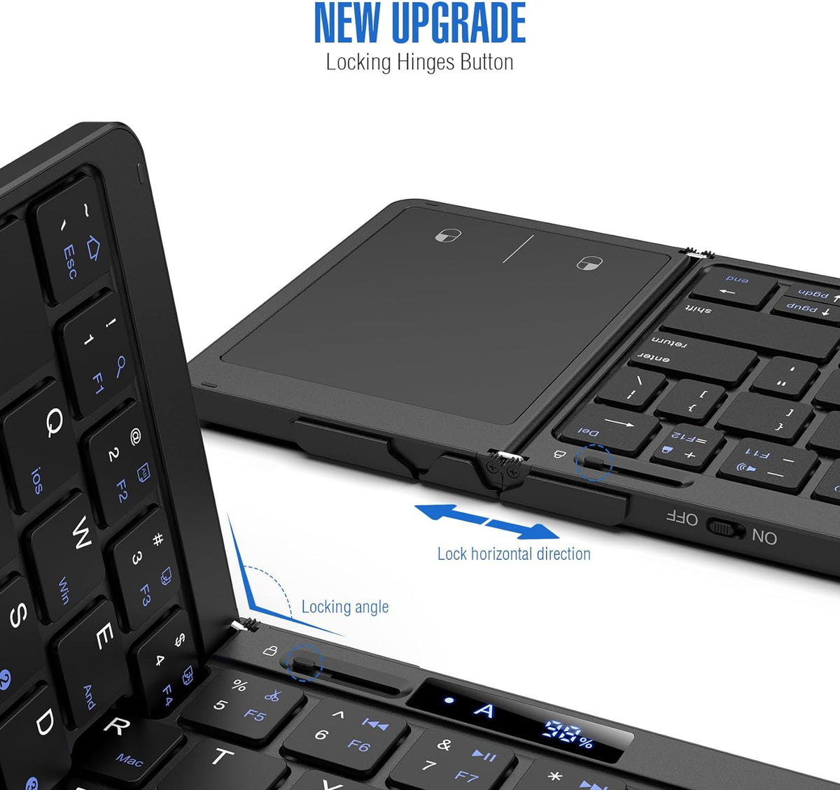 Foldable Travel Keyboard, Wireless Portable Folding Keyboard with Touchpad, Bluetooth for iPad, Tablet, Laptop,