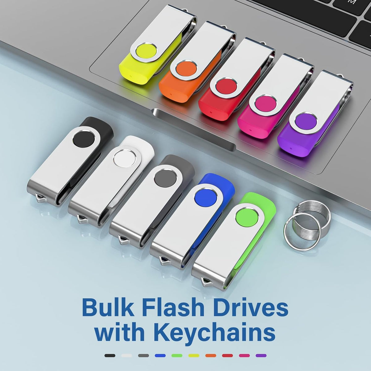 Flash Drives 32GB 10 Pack, Wooolken USB 2.0 Thumb Drives with Keychains Memory Stick USB Drive Pendrive for PC Laptop Computer (Mixcolors)