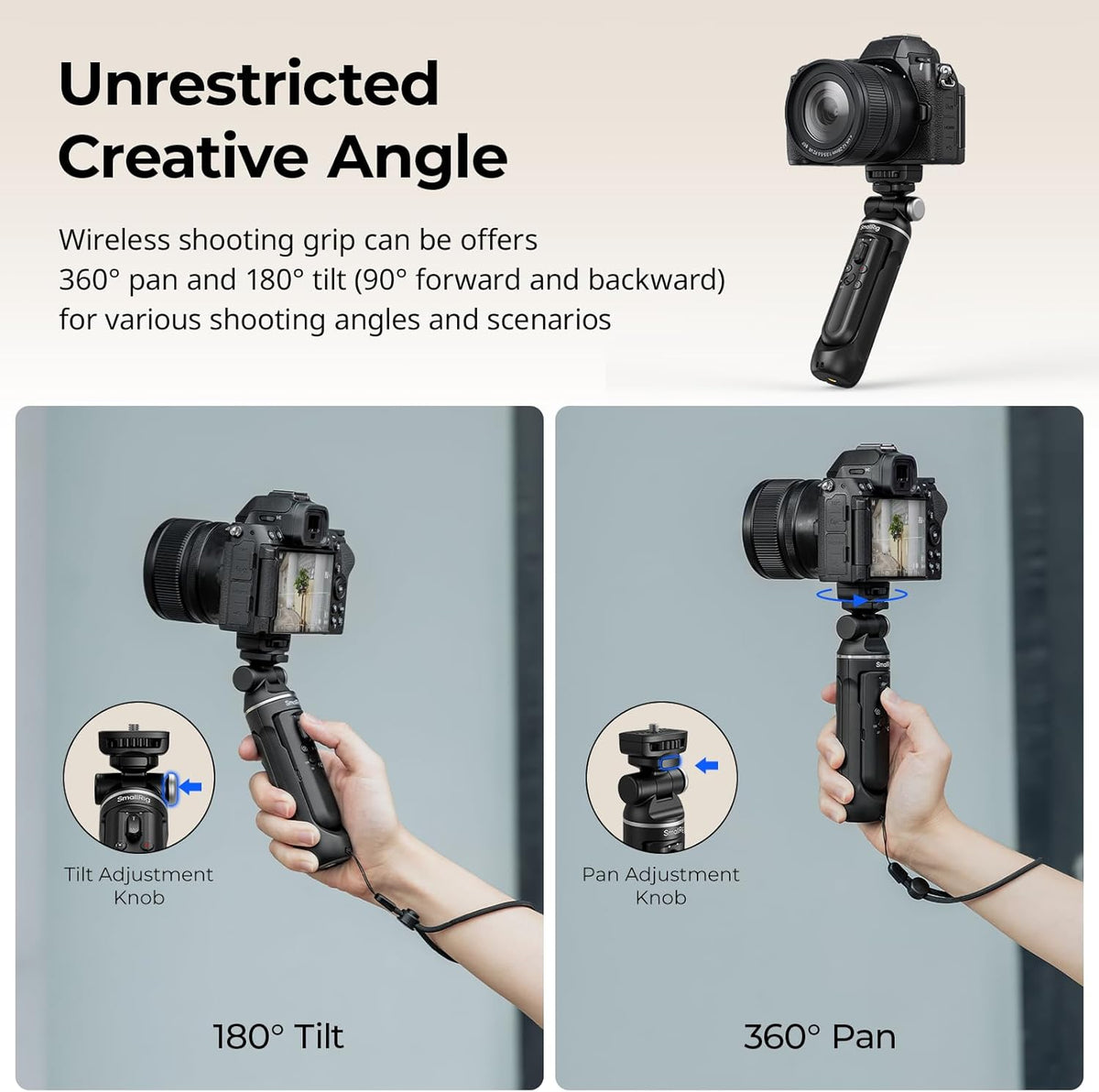SmallRig SR-RG2 Multifunctional Wireless Shooting Grip, Adjustable Selfie Stick, Remote Control Camera, Compatible with Some Cameras for Nikon/for Canon/for Sony, for Vlogging, Live Streaming-4551