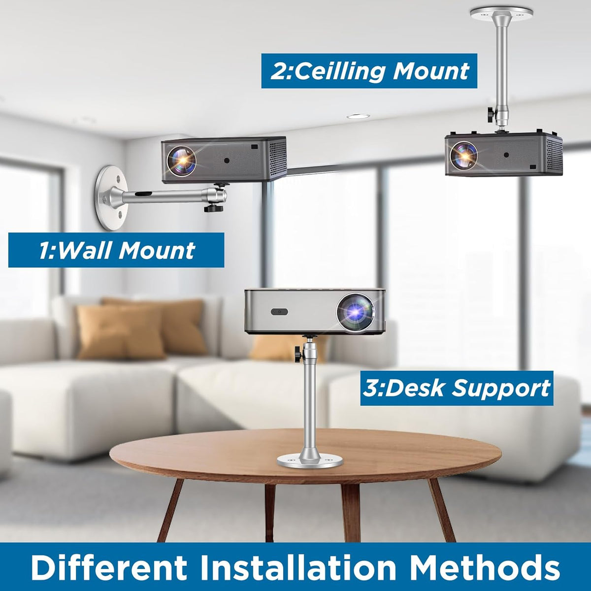 Mini Ceiling Wall Projector Mount Stand Compatible with QKK, DR.J, DBPOWER, Anker, VANKYO, AAXA, Jinhoo, PVO