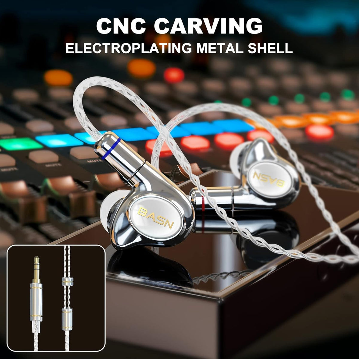 BASN Metalen PRO 4 Drivers in-Ear Monitors Headphones for Musicians, Noise Isolating Enhanced Bass Sound Earphones with CNC Metal Craft Shell, Wired Upgraded Detachable MMCX Cables(White)