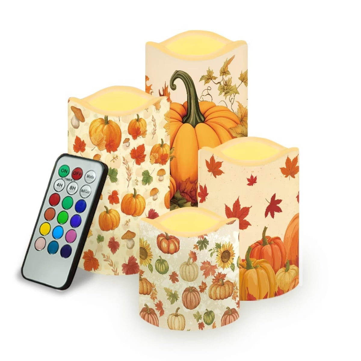 Uorisanigo Pumpkin And Maple Leaf Plastic Flameless Candles With Remote Control And Timer Led Flickering Battery Operated Color