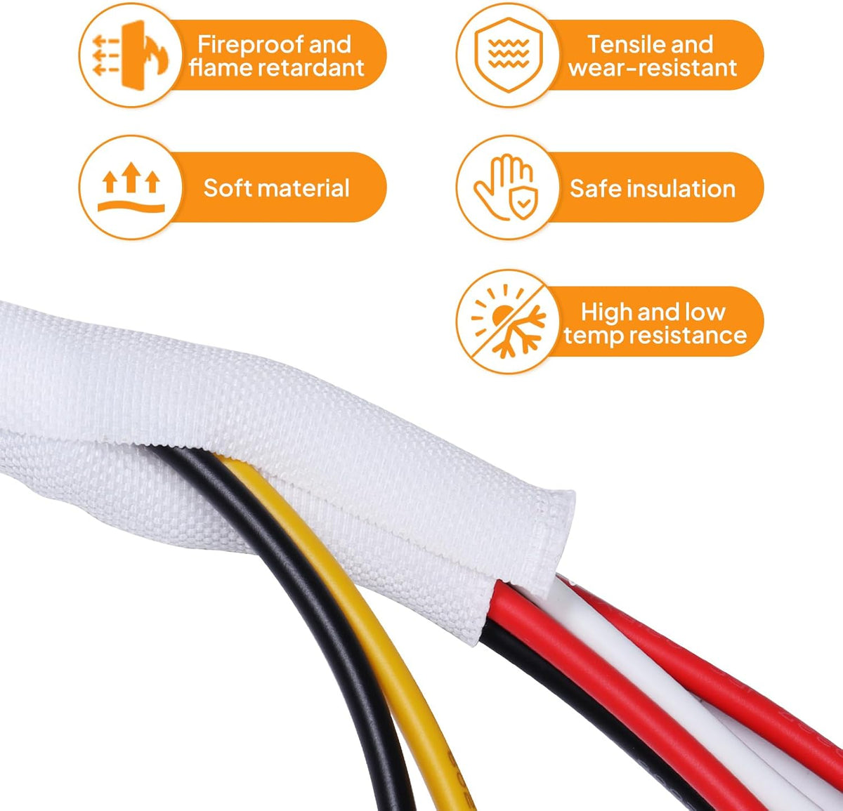 Self-Closing Split Braided Cable Organizer - Curly Cord Protector for Car and Computer Desk Wire Covers (White 1"-22ft)