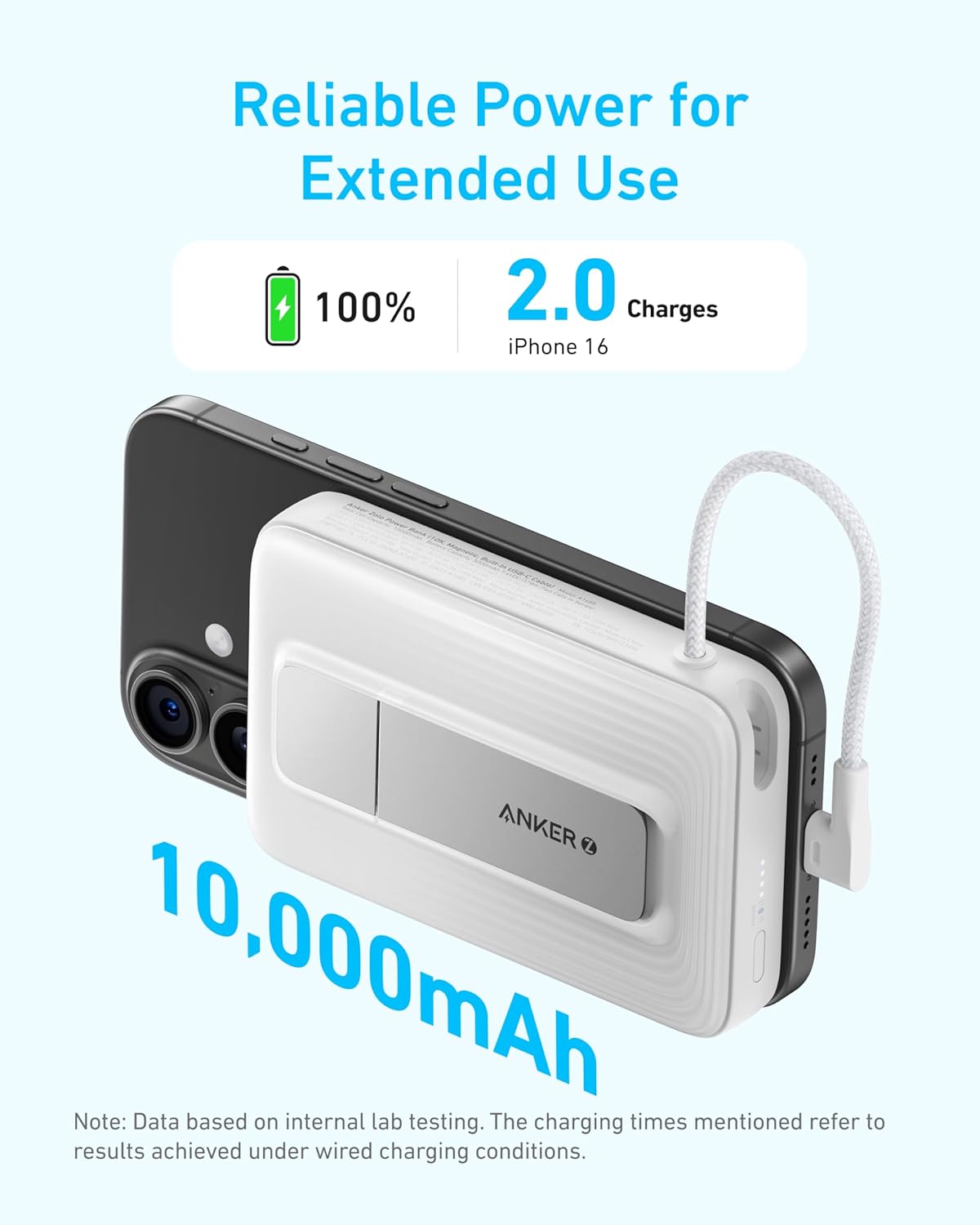 Anker Zolo Magnetic Power Bank, 10,000mAh Wireless Portable Charger with 30W Max Fast Charging, Battery Pack with Built-in USB-C Cable and Adjustable Stand, for iPhone16/15 Series, AirPods, and More