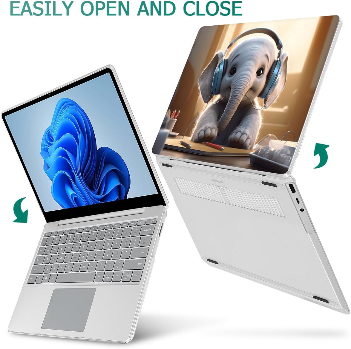Tuiklol Case for 15 Inch Microsoft Surface Laptop 5/4/3 2022-2020, Model 1979/1953/1872/1873 Hard Shell Cover, Keyboard Cover+Screen Protector+Dust Plugs, Elephant