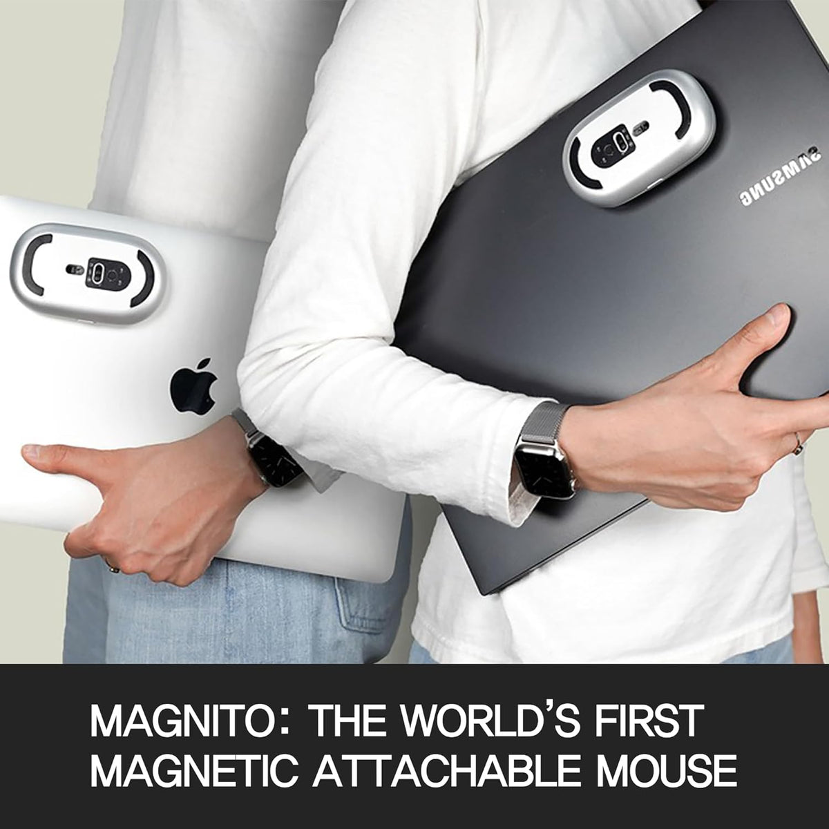 Magnito Mouse, Compact Wireless Mouse for MacBook iPad Laptop, Bluetooth, Silent Clicks, Travel Mouse (Silver)