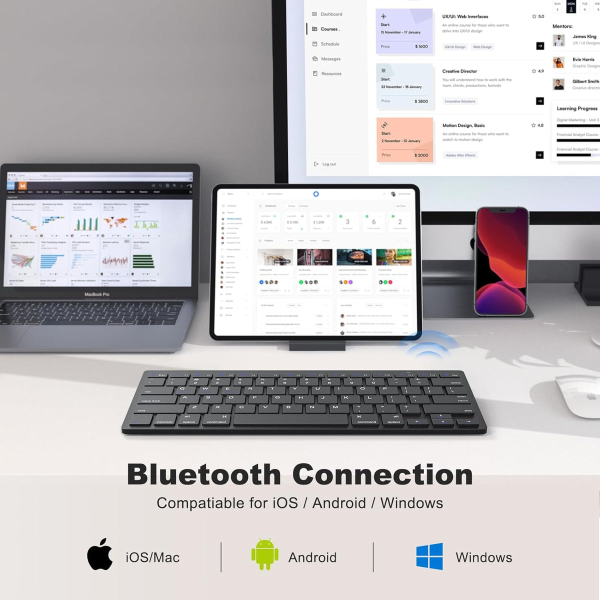 MOFII Bluetooth Keyboard, Ultra-Slim Wireless for iPad/iPad Air/iPad Pro/iPad Mini, iPhone, Tablet, Laptop, Black