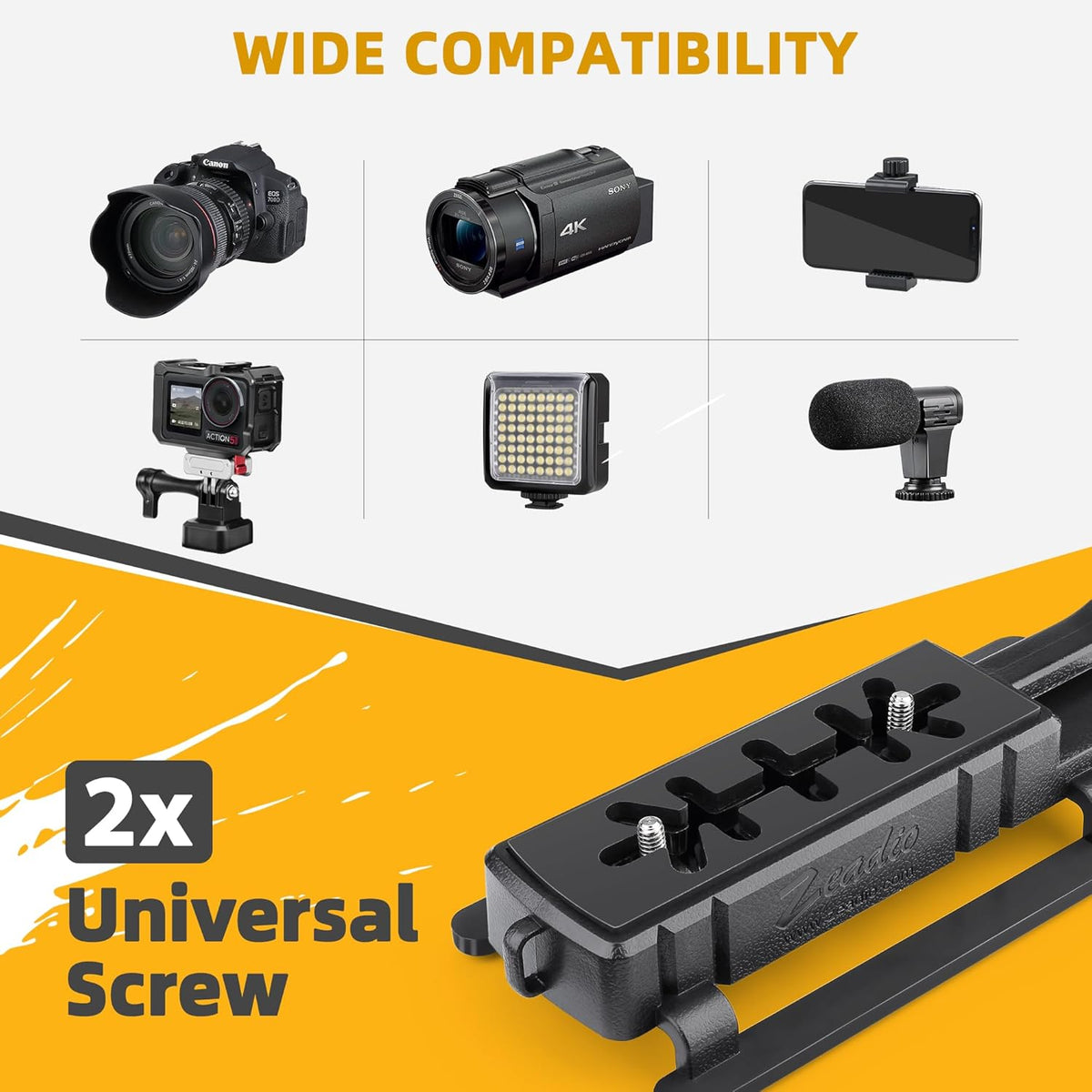 Zeadio Camera Stabilizer, Handle Grip Handheld Stabilizer with LED Video Light and Microphone, Fits for All Camcorder, Camera, DSLR, Action Camera and All Smartphones