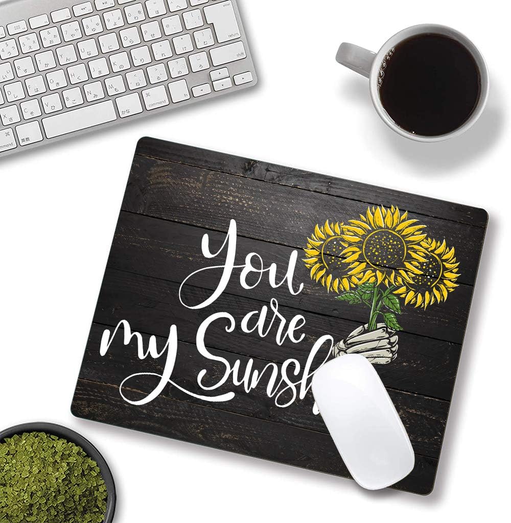 Sunflower 'You Are My Sunshine' Black Wood Gaming Mouse Mat - Square Waterproof Non-Slip Rubber Base Office Laptop Mouse Pad