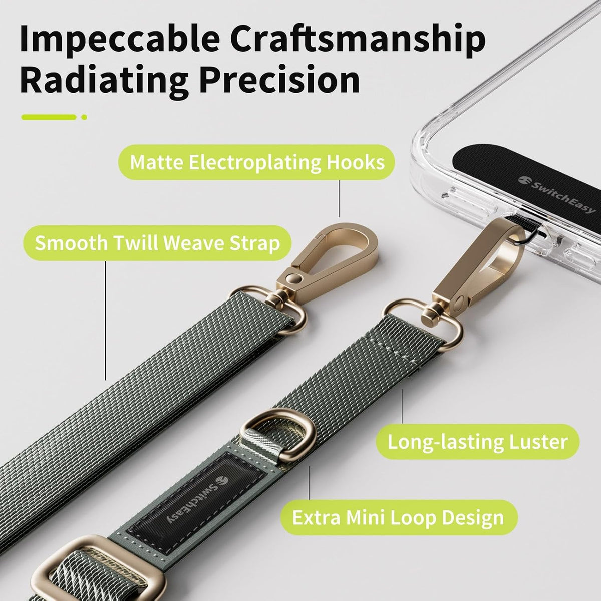 SWITCHEASY 20mm Adjustable Crossbody Phone Strap Compatible with Most Phones, Anti-Theft & Ant-Drop, Hands Free for Phone Lanyard Crossbody with Strap Card Phone Tether Tab - EasyStrap (Sea Foam)