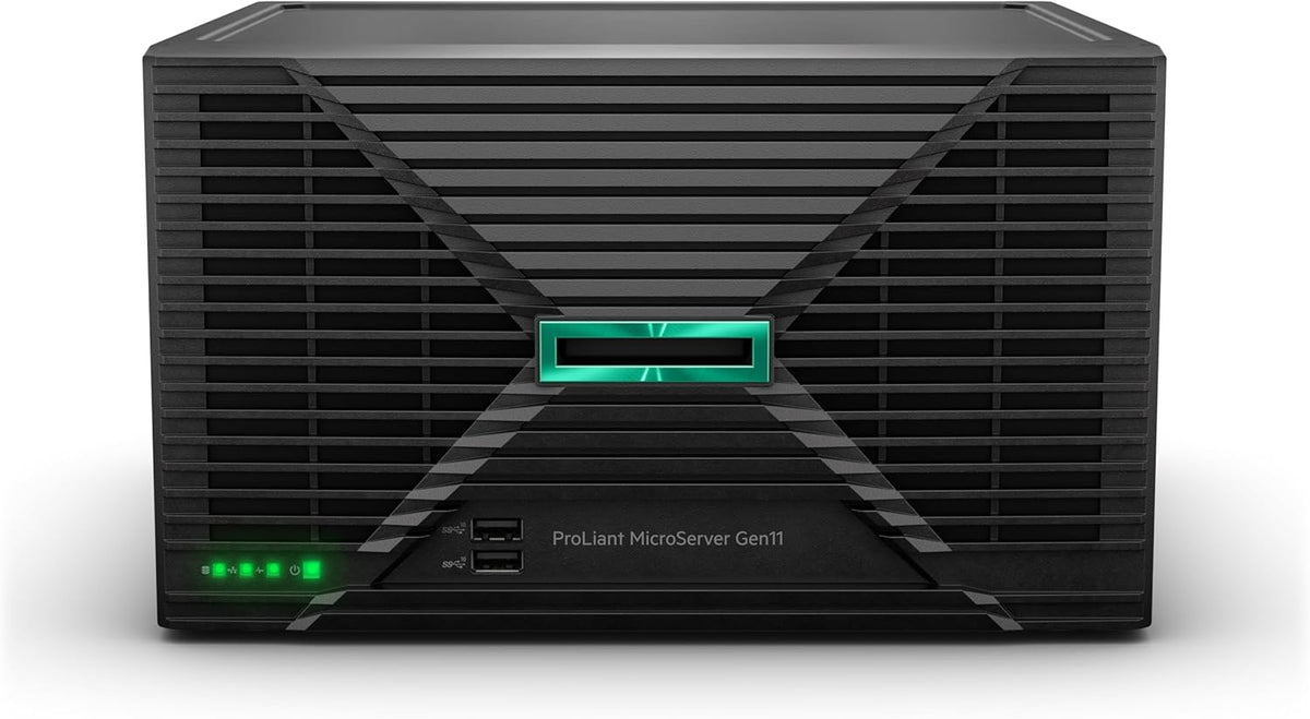 Hewlett Packard Enterprise ProLiant MicroServer Gen11 Tower Server, Intel Pentium Gold G7400 Processor, 16GB Memory, 1TB HDD Storage, External 180W US Power Supply (HPE Smart Choice P74439-005)