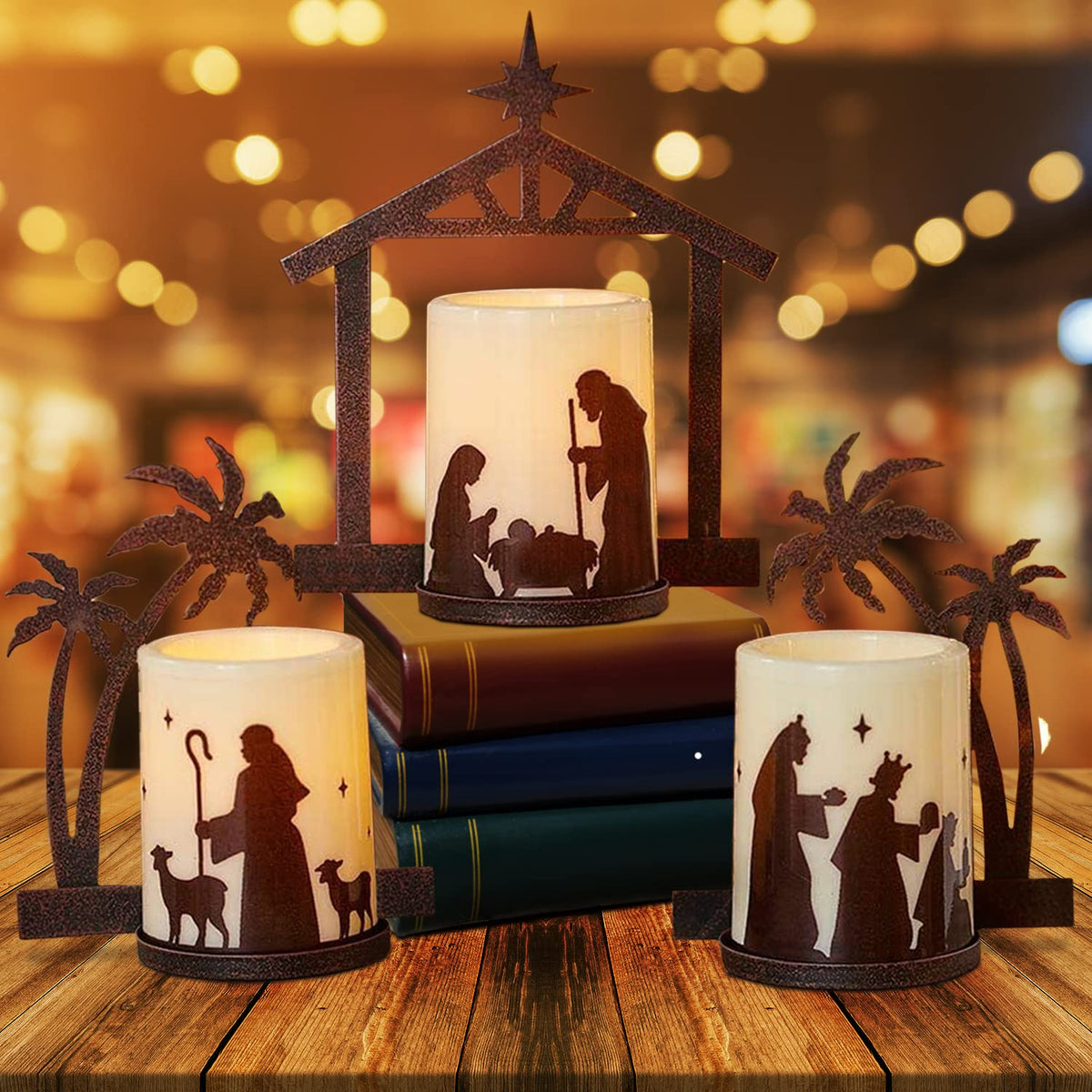 Holiday Nativity Candleholders Christmas Season - A Set Of 3 Flameless Christmas Nativity Scene Candles, Holiday Home Decor Accents