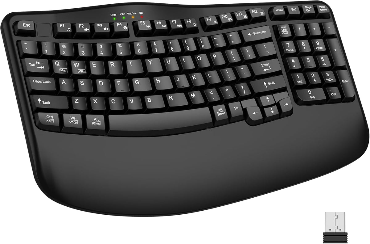 EDJO Ergonomic Wireless Keyboard with Wrist Rest, Wave Keys, Comfortable Natural Typing, 2.4GHz Ergo Wireless USB Computer Keyboard for Multi-OS, Windows, Mac OS, Laptop, PC (Black)