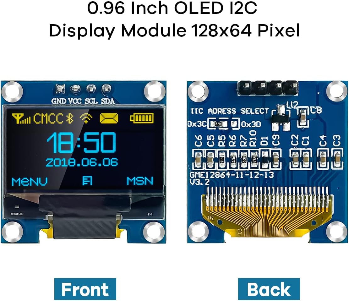 Hosyond 5 0.96 Inch I2C 12864 128x64 SSD1306 Pcs OLED IIC Display Module Pixel Mini Self-Luminous OLED Screen Board