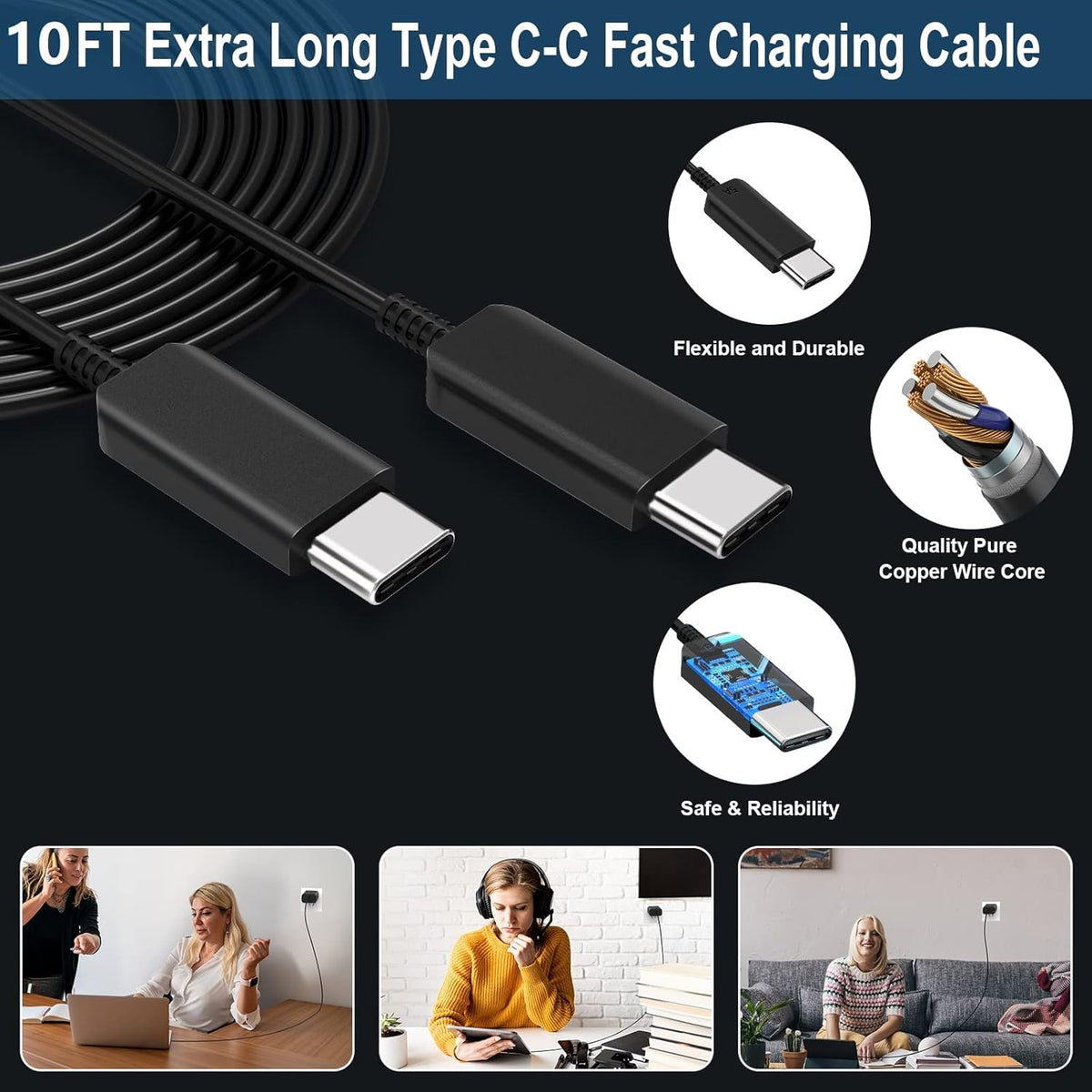 iPhone 15 Charger 10 FT, 3 Pack 20W USB-C Fast Wall Charger with Extra Long USB C Cable Compatible for iPhone 15/15