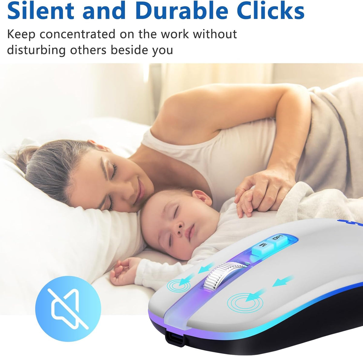 Wireless Mouse, Backlit LED Portable Slim Computer Mouse for Laptop, PC, MacBook, iPad, 2.4G Rechargeable