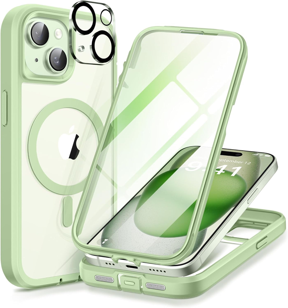 Magnetic for iPhone 15 Case, Compatible with Magsafe, Built-in Screen Protector and Camera Protection, Full Body Dustproof Shockproof Hard Phone Case 6.1", Mint Green