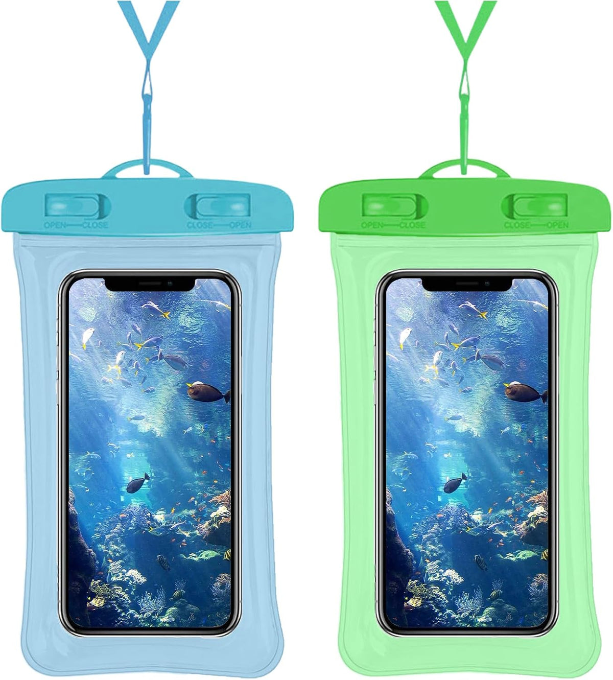 2 Pcs Waterproof Phone Pouch, Universal IPX8 Floating Waterproof Cell Phone Case Dry Bag, Compatible with Most Cell Phone on Market, Waterproof Phone Protector for Beach Swimming (Blue + Green)