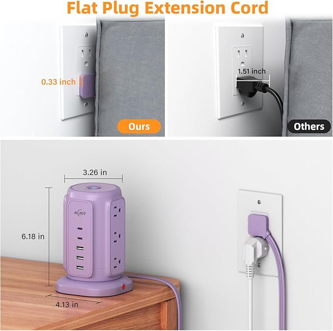 AiJoy Power Strip Tower with 9 AC Outlets and 5 USB Ports Charging Station